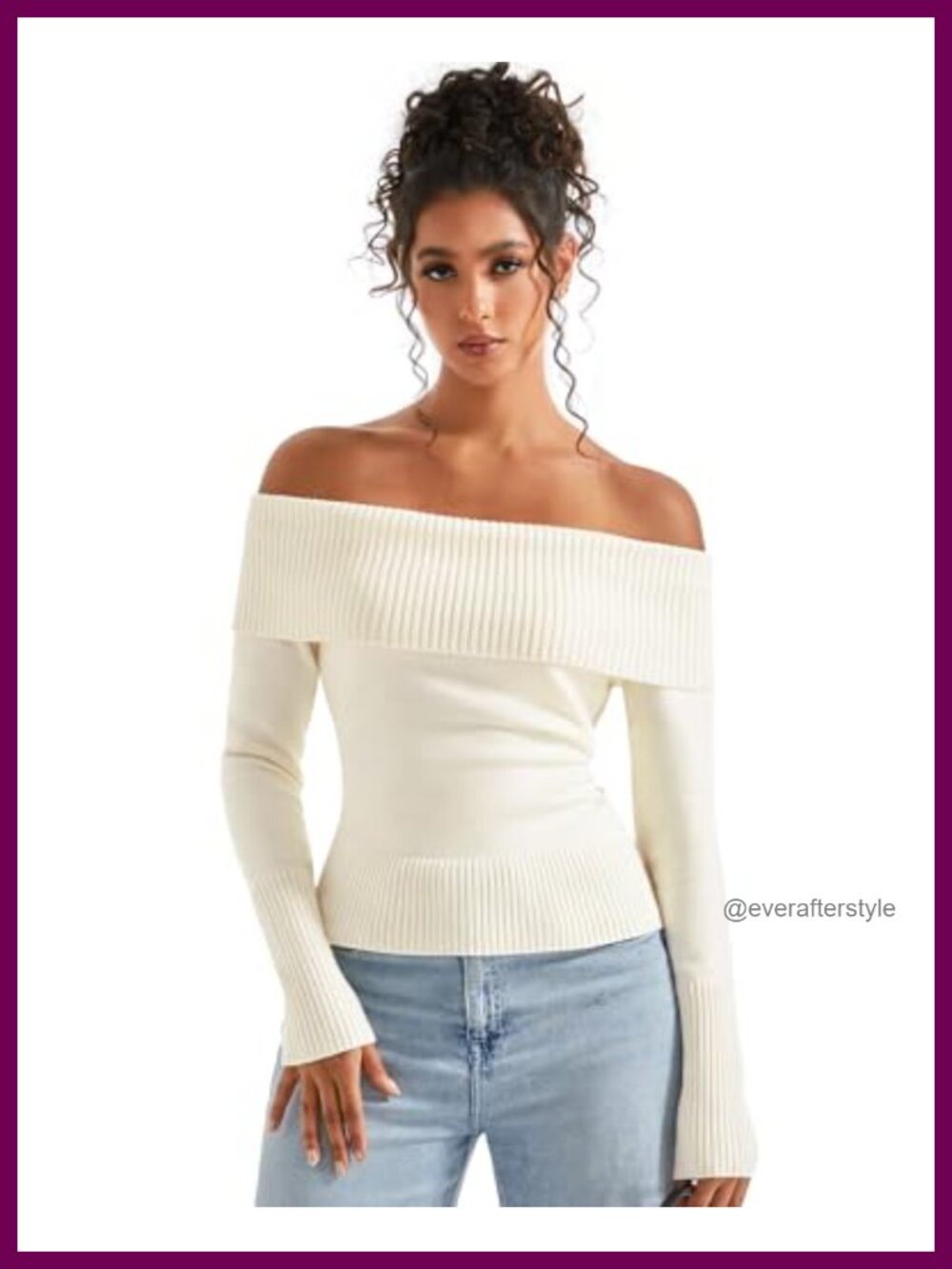 Women Off Shoulder Ribbed Knit Sweater Long Sleeve Pullover